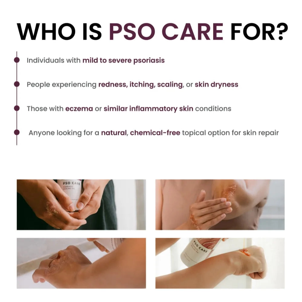 Promotional graphic for PSO Care targeting individuals with skin conditions.