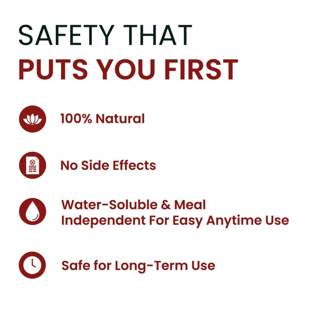 Promotional text highlighting safety features of a product on a white background