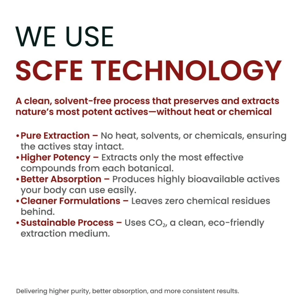 Promotional text about SCFE technology used in a product or process.