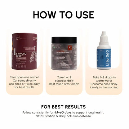 Three health product containers with usage instructions on a beige background