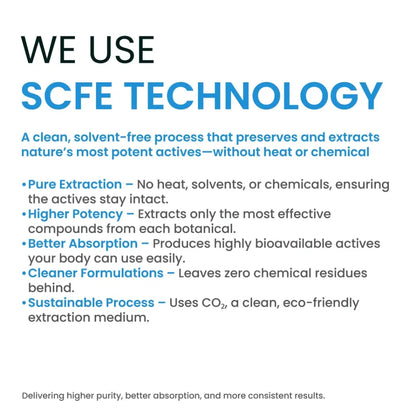 Promotional text about SCFE technology used in a product or process.