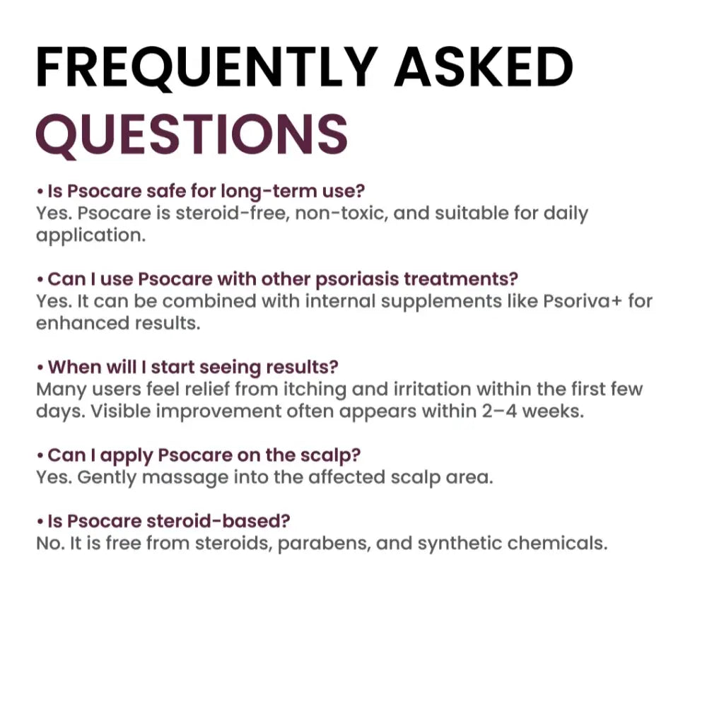 List of frequently asked questions about Psocare treatment on a white background