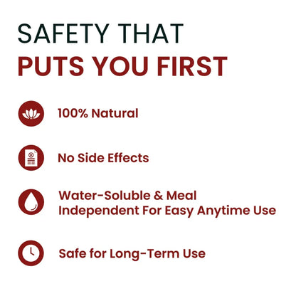 Promotional text highlighting safety features of a product on a white background